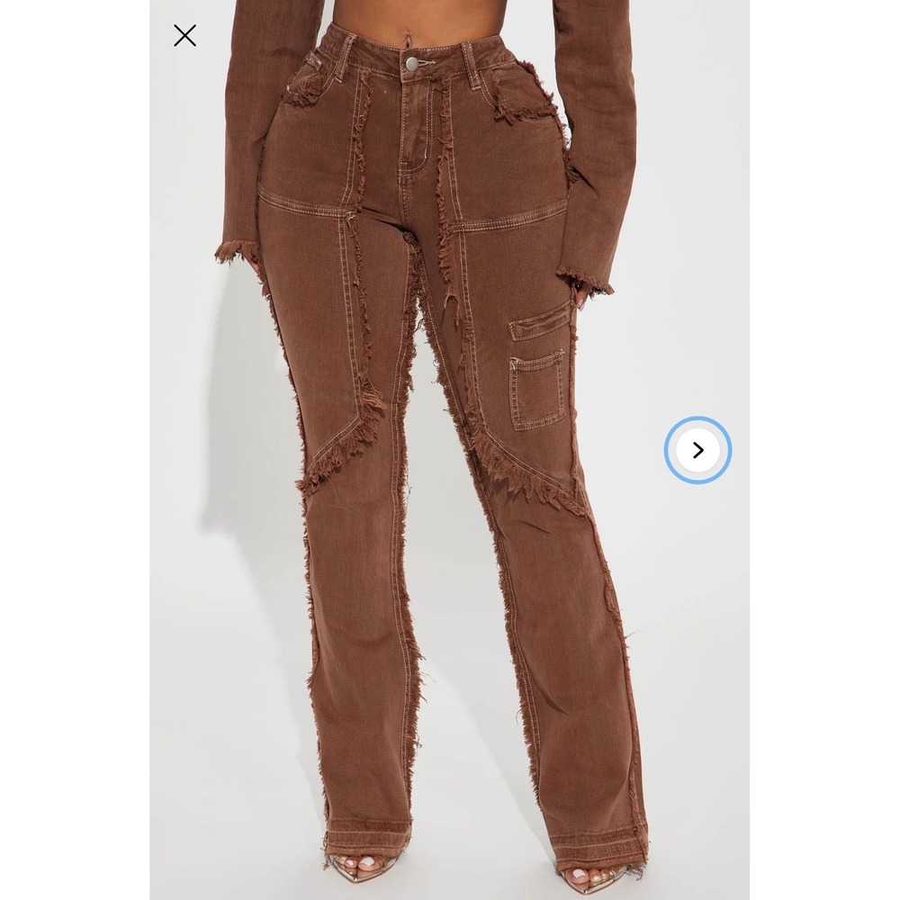 Fashion Nova‎ On Replay Frayed Straight Leg Jeans Brown Size 5  NWT